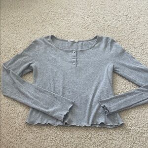 Gray Long Henley Sleeve Women's Top Shirt M